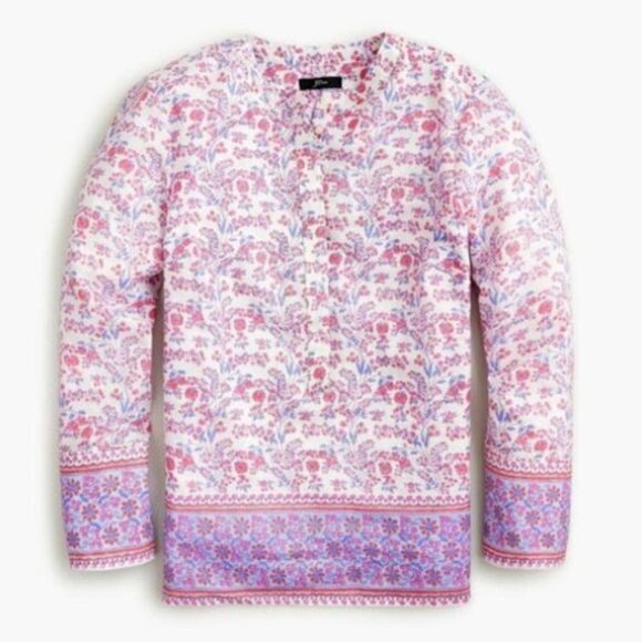 J. Crew Tops - J. Crew Long Sleeve Lightweight Shimmery Metallic Floral Blouse - Size L